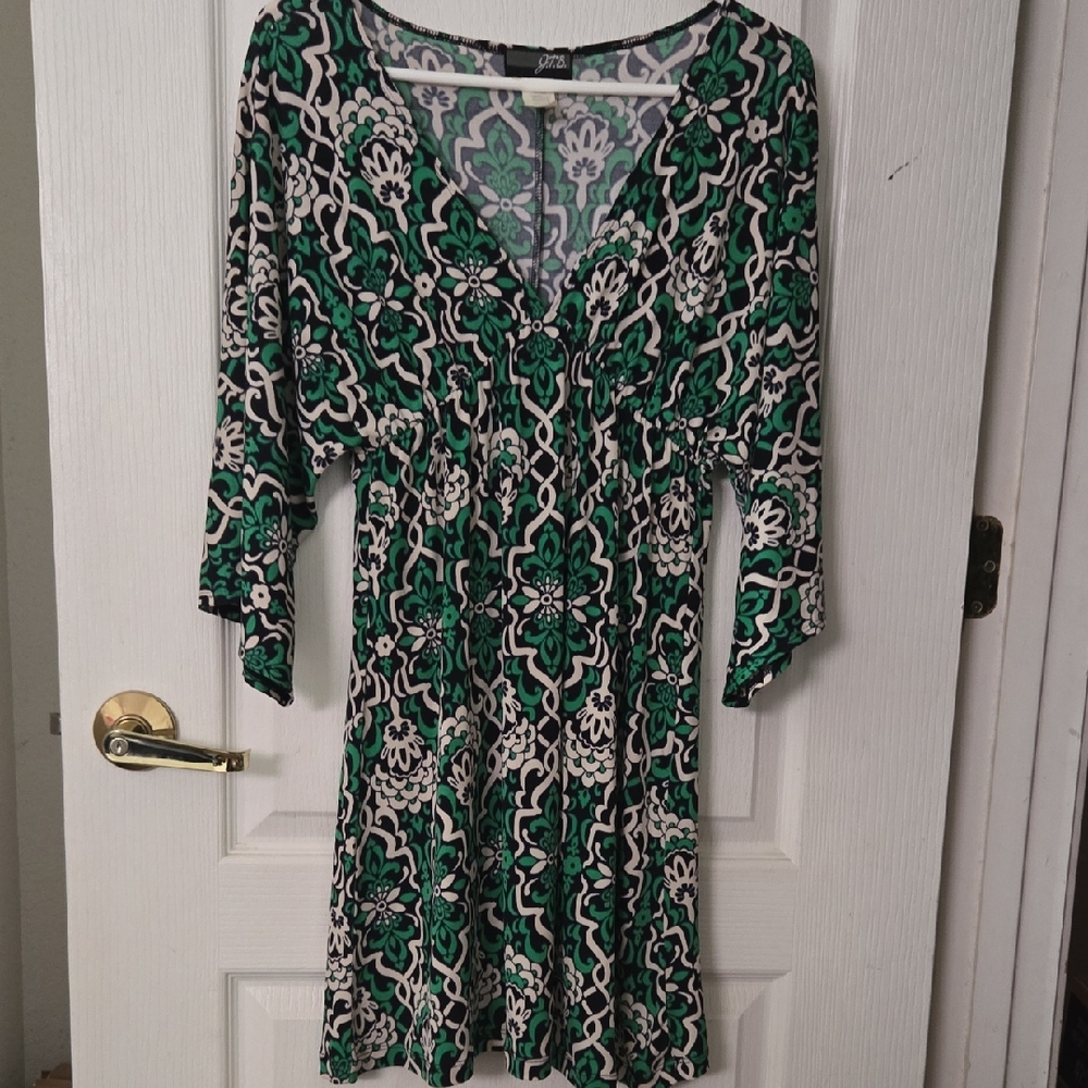 Green Cream and Black Patterned Dress